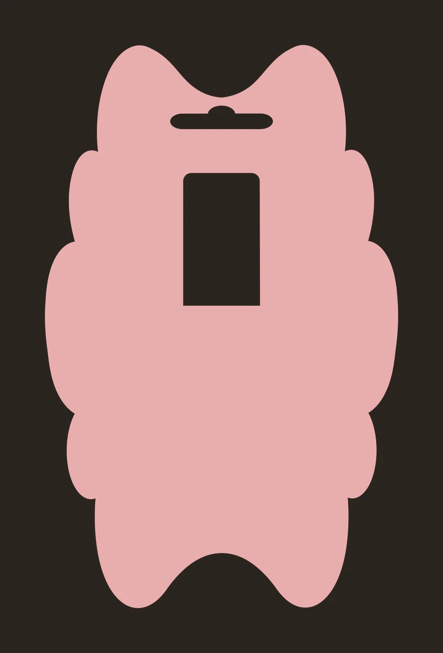 Packaging card template Illustration with hanging slot, rectangular cutout window, scalloped edges and die cut silhouette in dusty pink and white contrast preview thumbnail