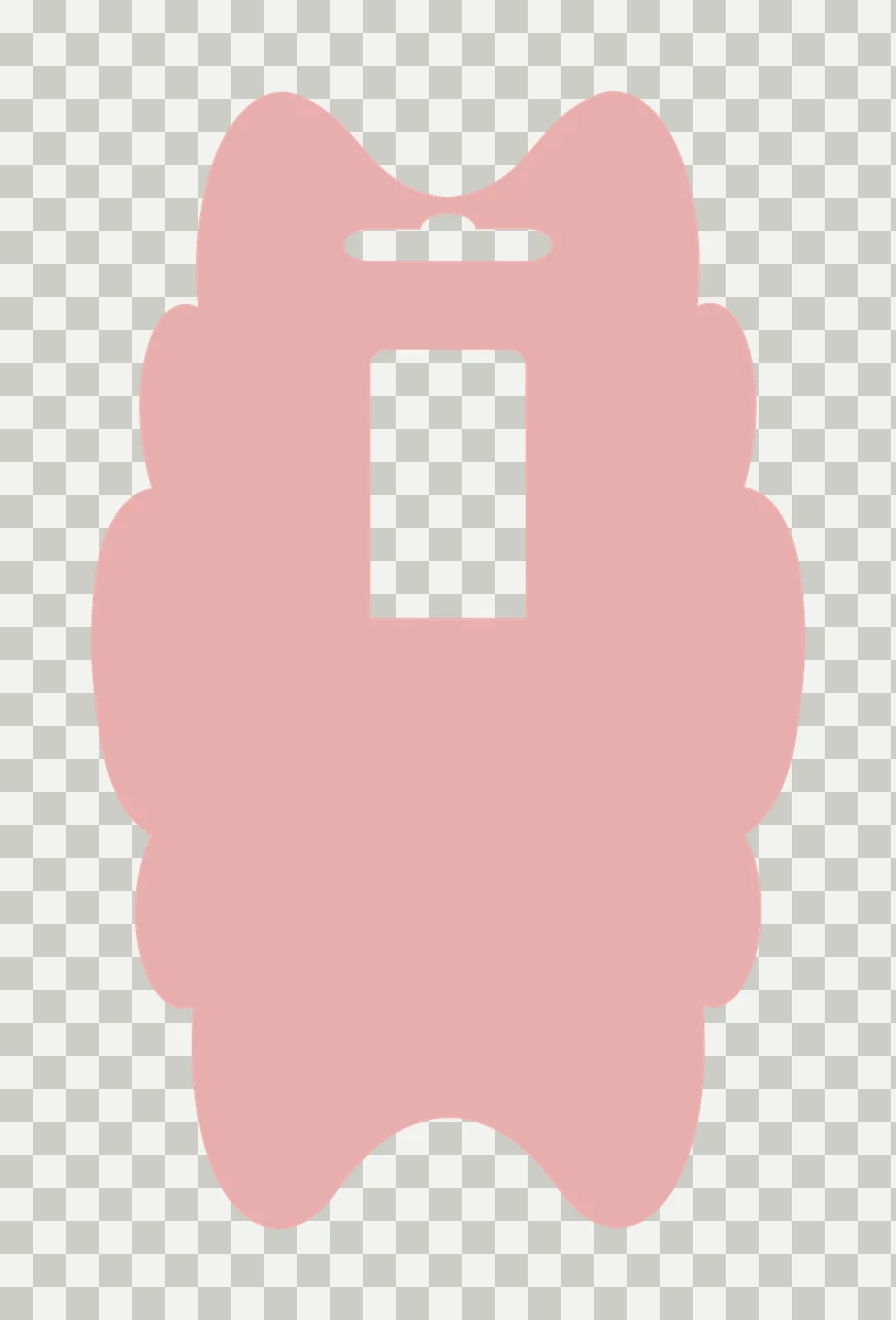 Packaging card template Illustration with hanging slot, rectangular cutout window, scalloped edges and die cut silhouette in dusty pink and white transparency and detail preview thumbnail