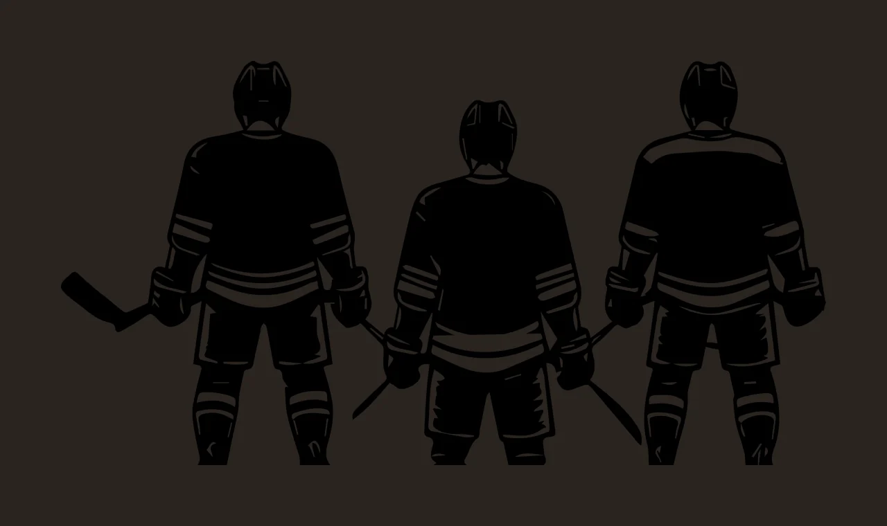 Hockey Three Players Holding Sticks jerseys helmets graphic silhouette contrast preview thumbnail