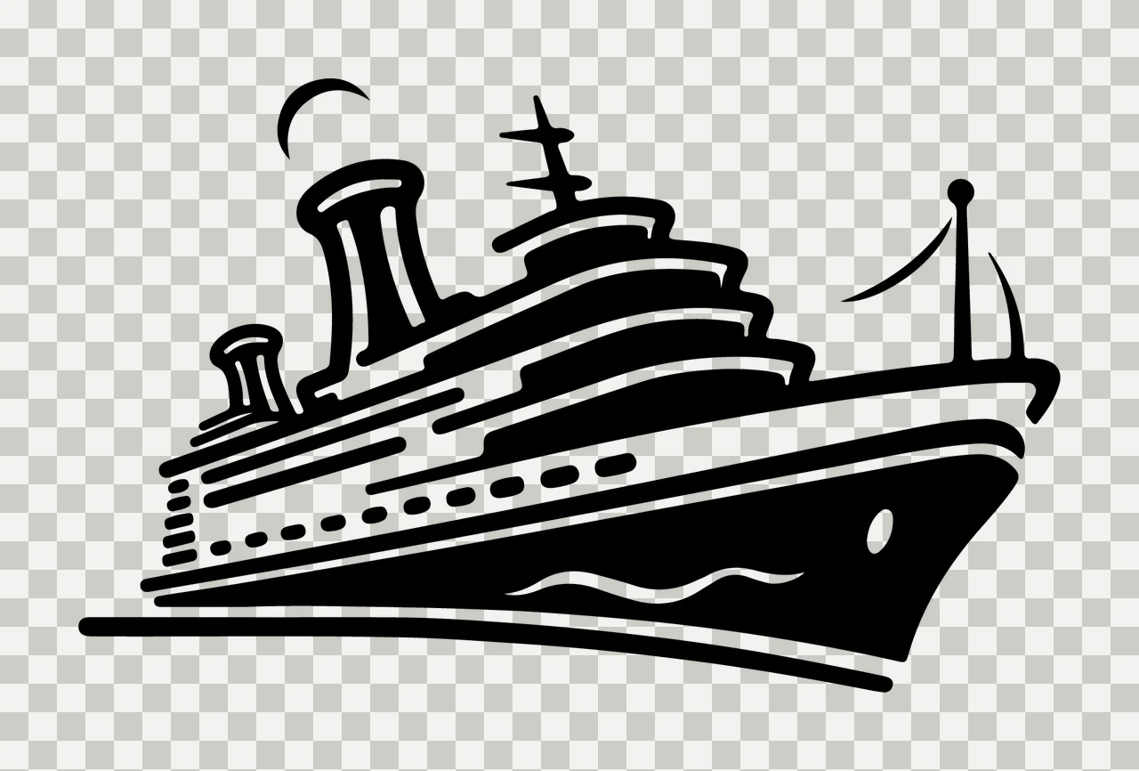 Cruise Ship Silhouette On Water floating black boat transportation transparency and detail preview thumbnail
