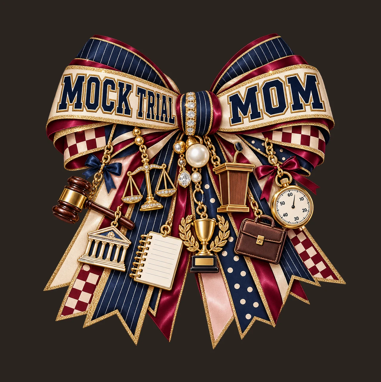 Mock Trial Mom Bow Charm PNG, Patterned Varsity Mom Ribbon Clipart, Transparent Sublimation Digital Download contrast preview thumbnail