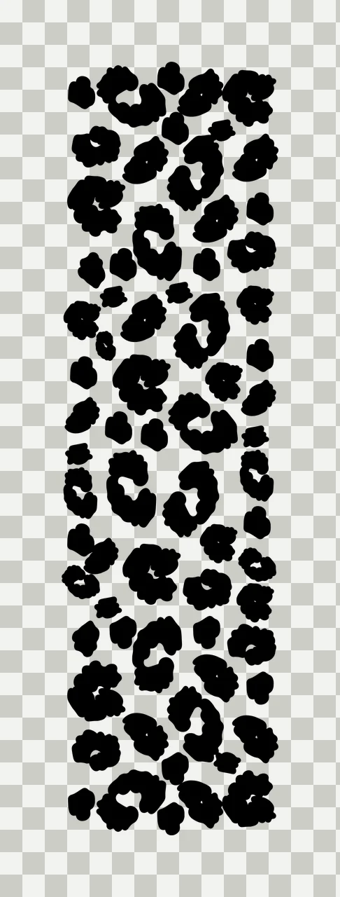 Silhouette Design of leopard print pattern with leopard spots, cheetah rosettes, animal print and black silhouettes in white transparency and detail preview thumbnail