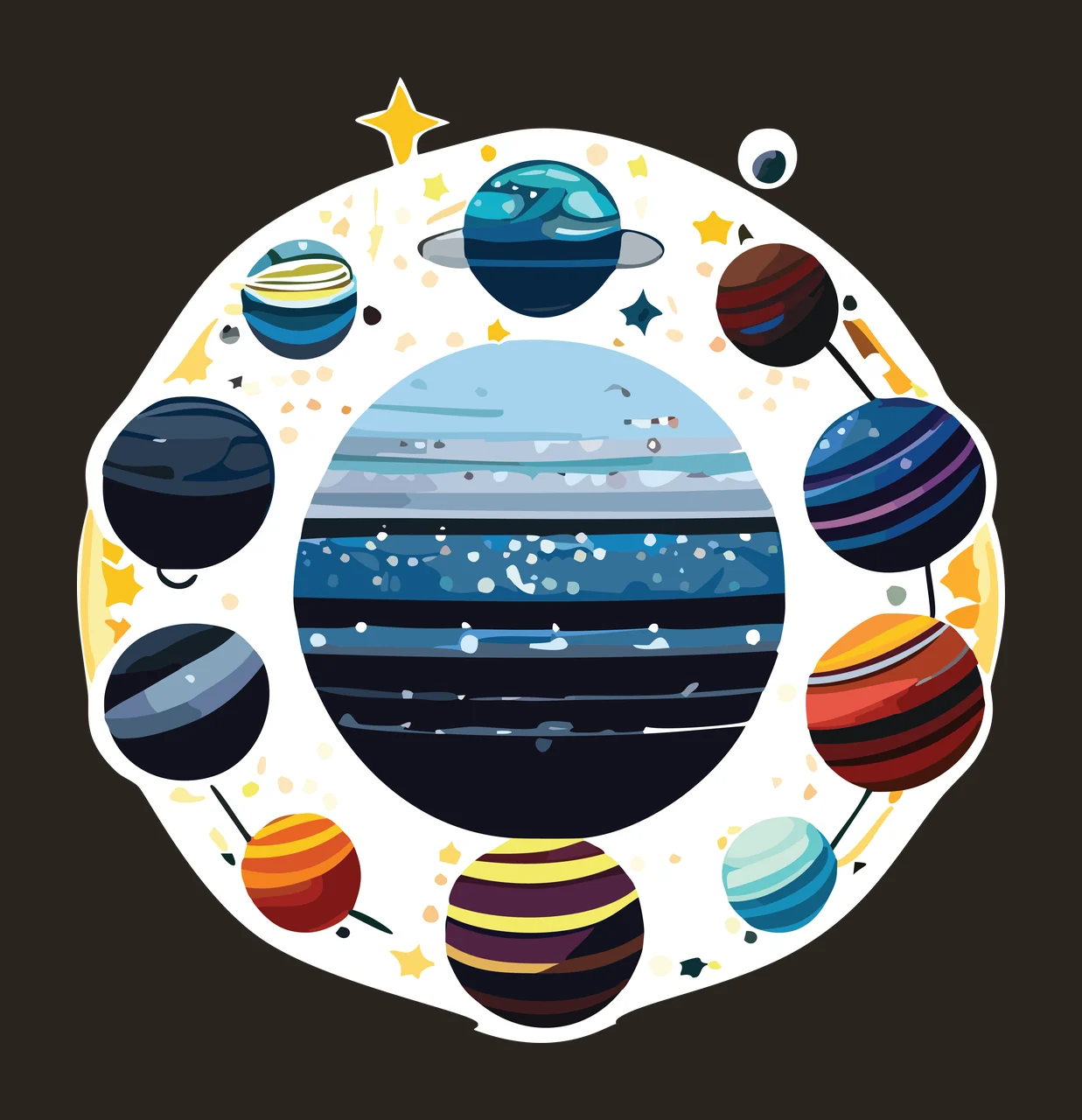 Space Planet With Star And Dot Silhouette Floating sphere circle contrast preview thumbnail