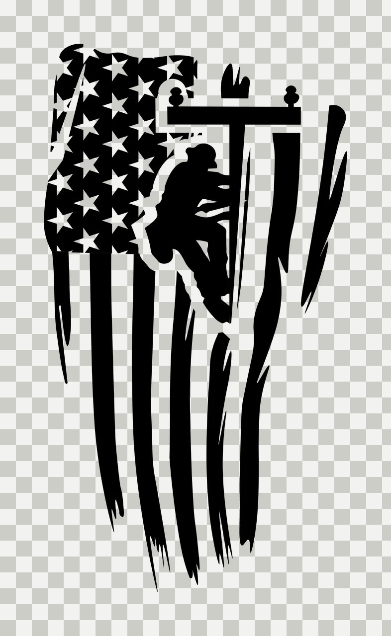 Lineman Climbing Utility Pole Flag Graphic silhouette black transparency and detail preview thumbnail