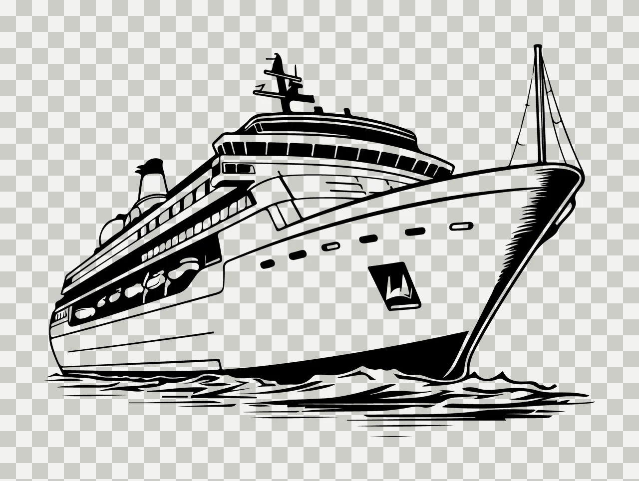 Cruise Ship Travelling On Ocean Waves line art black white transparency and detail preview thumbnail