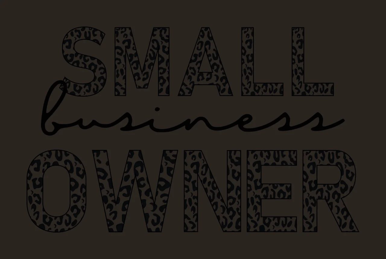SMALL business OWNER Typography Design with leopard print, block letters, script font and monochrome in black and white contrast preview thumbnail