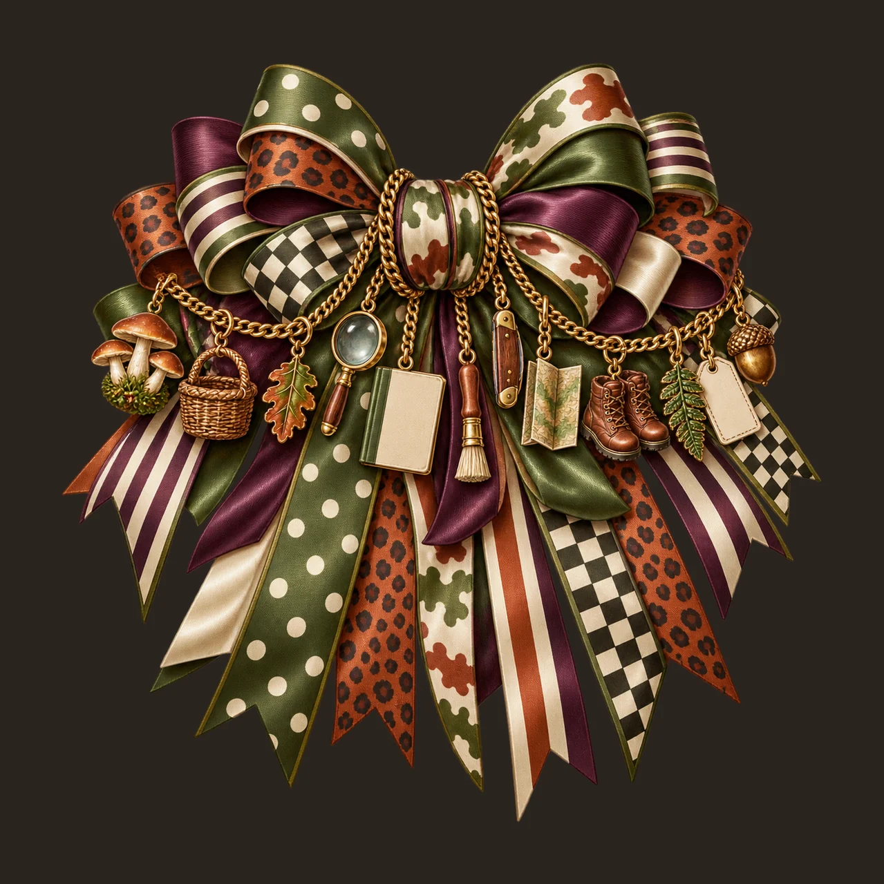 Mushroom Forager Bow Charm PNG, Gold Chain Charms, Transparent Sublimation Design, Digital Download contrast preview thumbnail