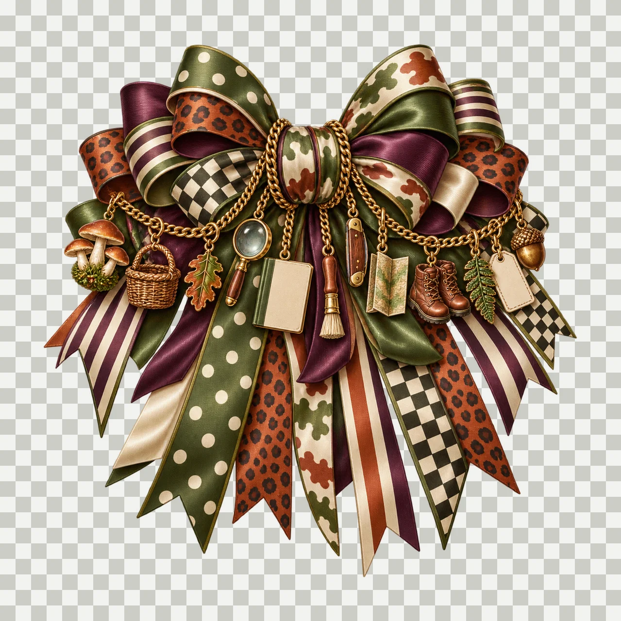 Mushroom Forager Bow Charm PNG, Gold Chain Charms, Transparent Sublimation Design, Digital Download transparency and detail preview thumbnail