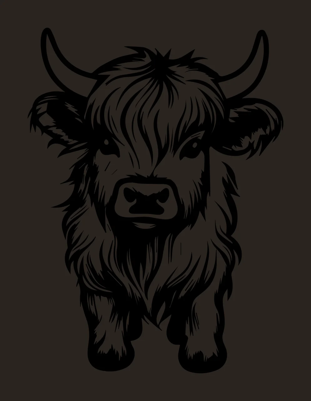 Cow Highland Portrait Line Drawing Cattle horns fur head black contrast preview thumbnail