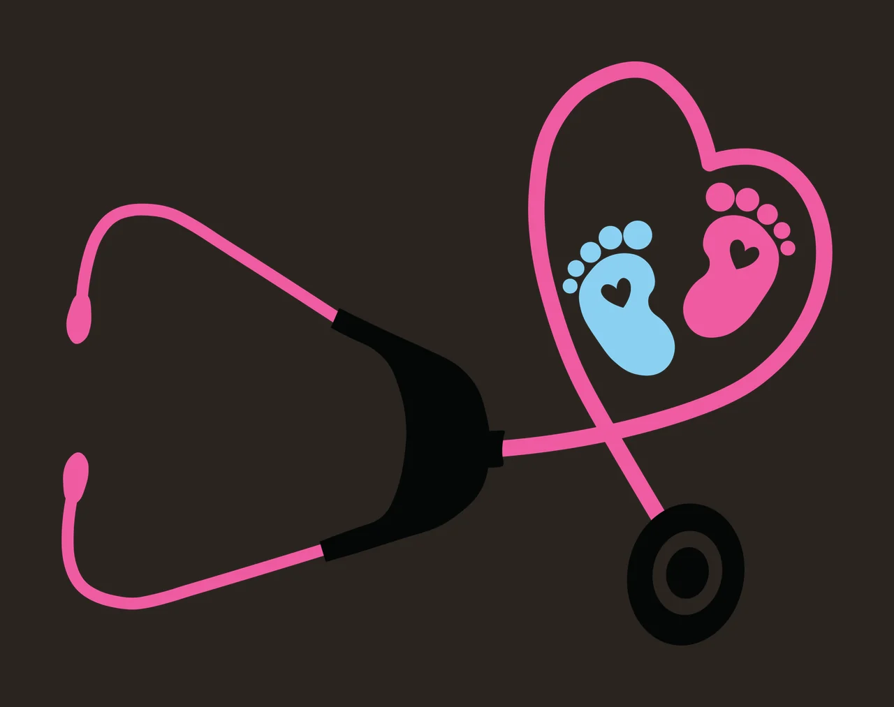 Baby Stethoscope And Footprints Inside Heart Shape Black silhouette contrast preview thumbnail