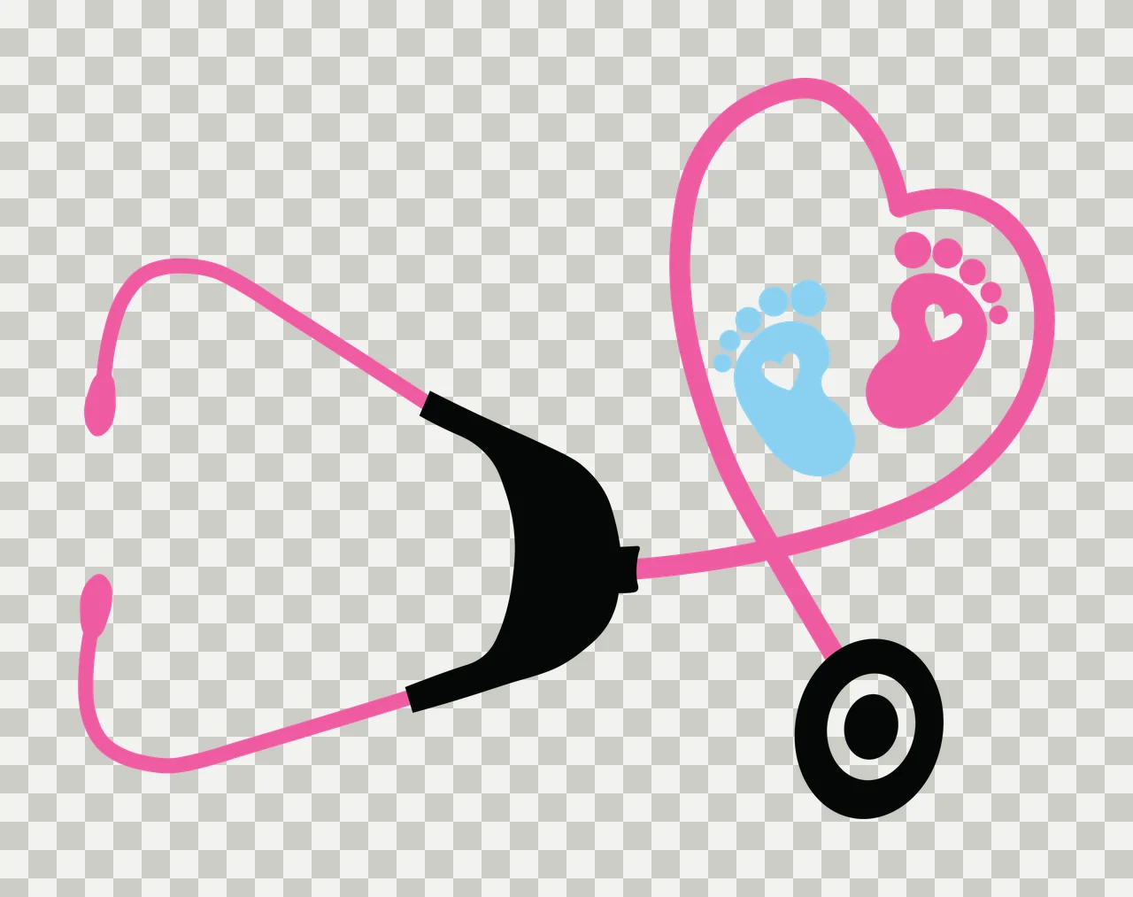 Baby Stethoscope And Footprints Inside Heart Shape Black silhouette transparency and detail preview thumbnail