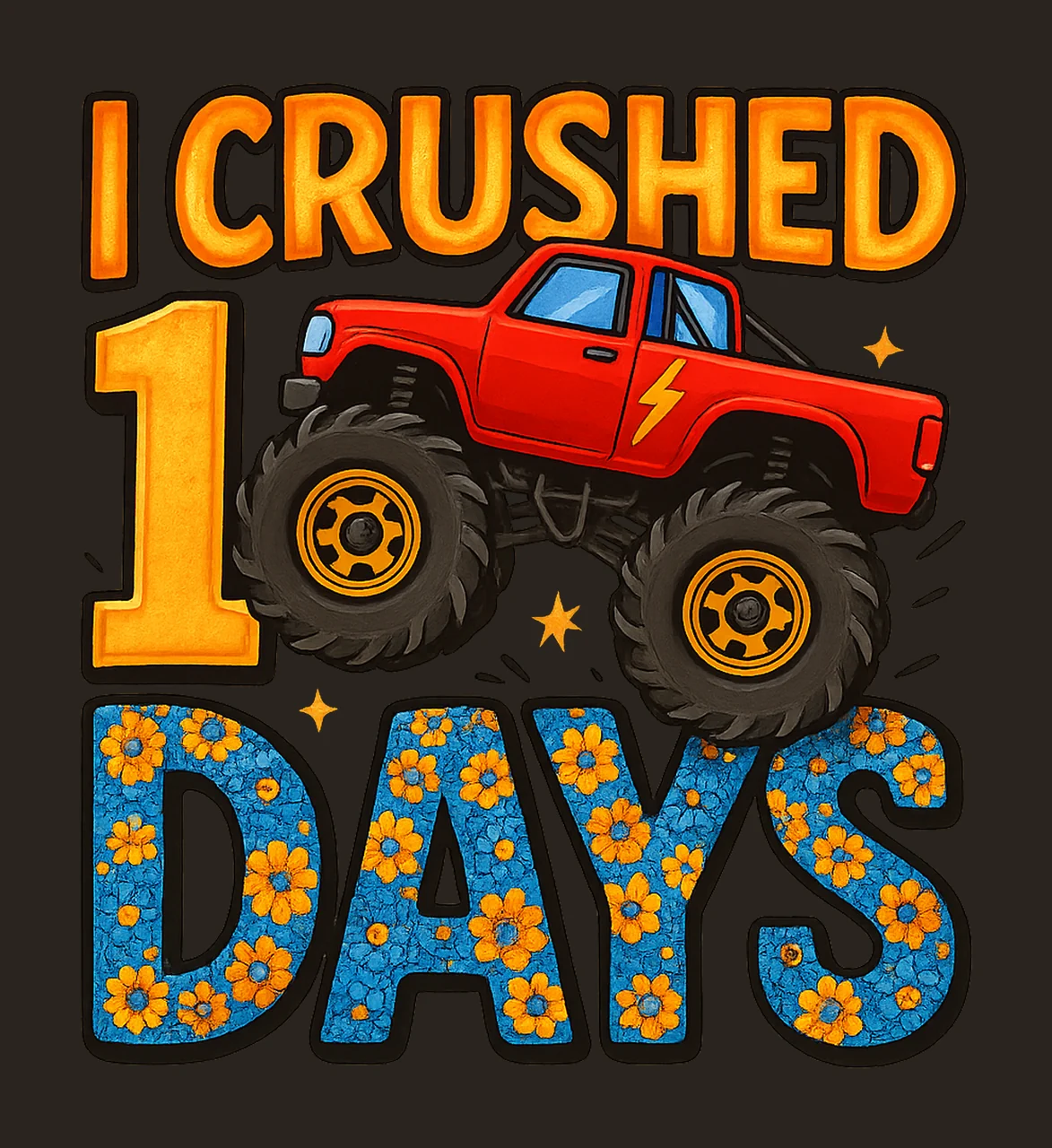 Crushed 100 Days Of School Monster Truck Sublimation Design contrast preview thumbnail