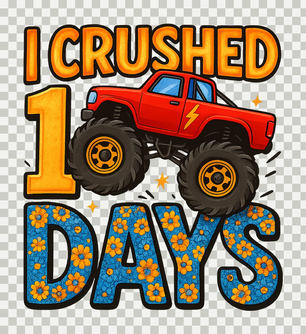 Crushed 100 Days Of School Monster Truck Sublimation Design transparency and detail preview thumbnail