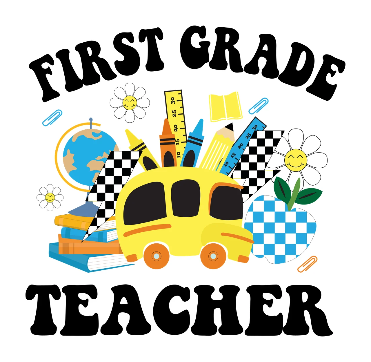Teacher Silhouette School Supplies stationary globe apple Variation