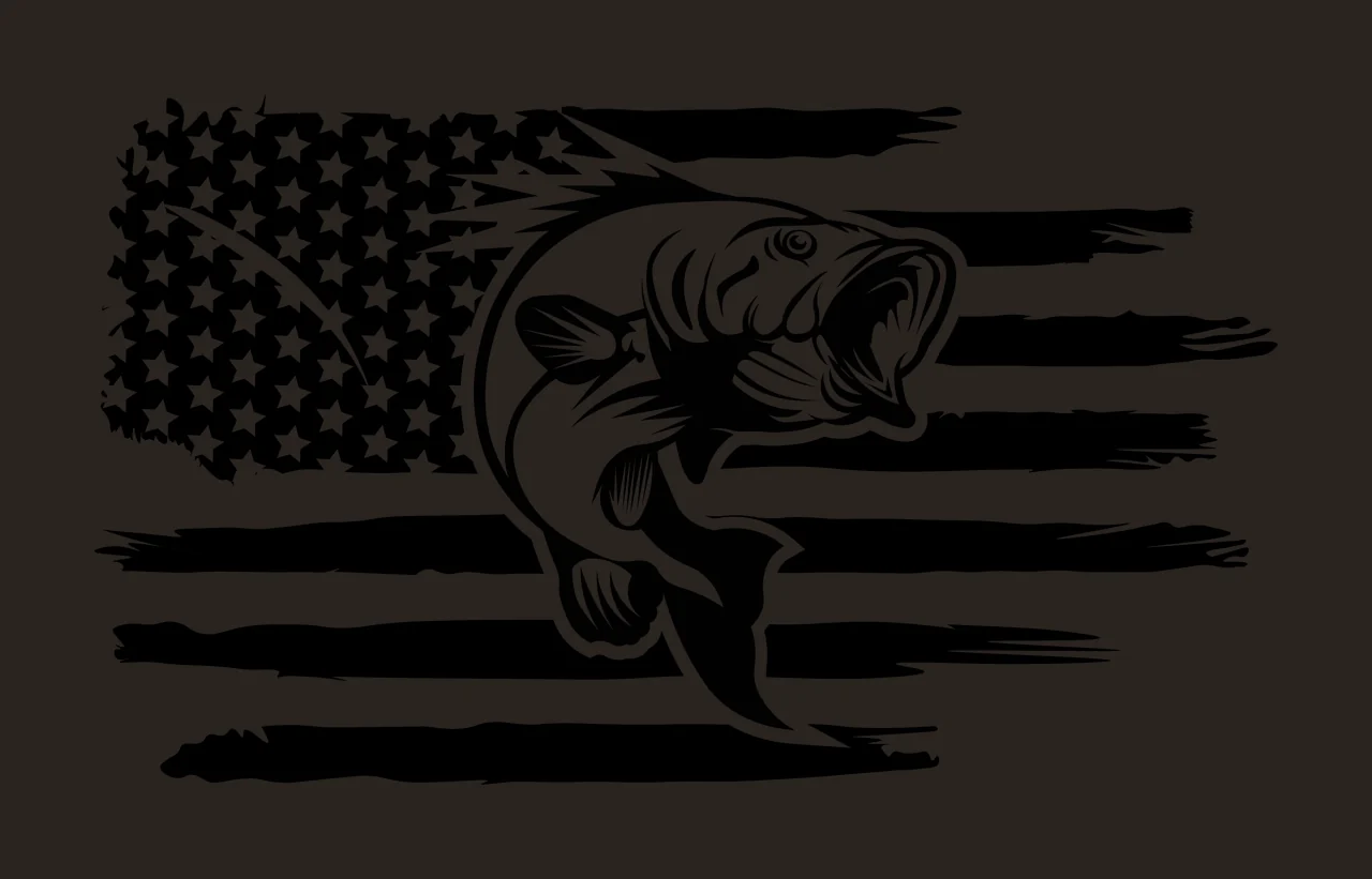 Jumping Fish Over American Flag Silhouette black white plain contrast preview thumbnail