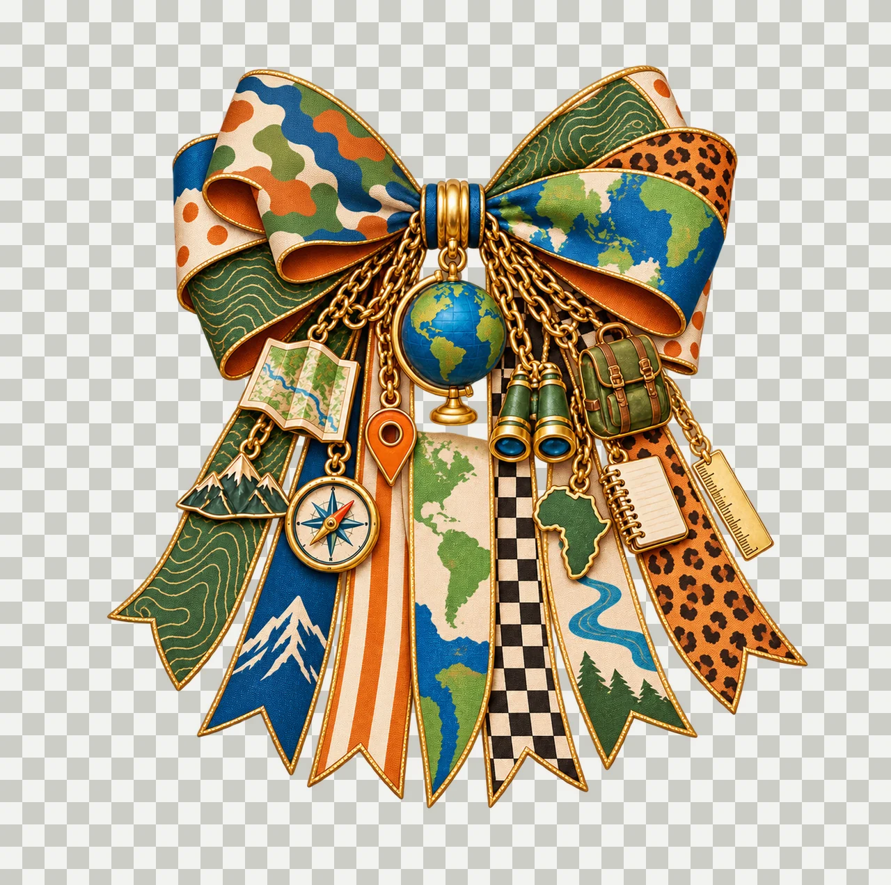 Geography Teacher Bow Charm PNG, Gold Chain Charms, Transparent Sublimation Design, Digital Download transparency and detail preview thumbnail