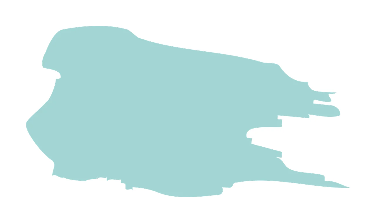 Brush stroke Illustration with paint swatch, textured edge and acrylic smear in light teal, mint blue and pastel cyan