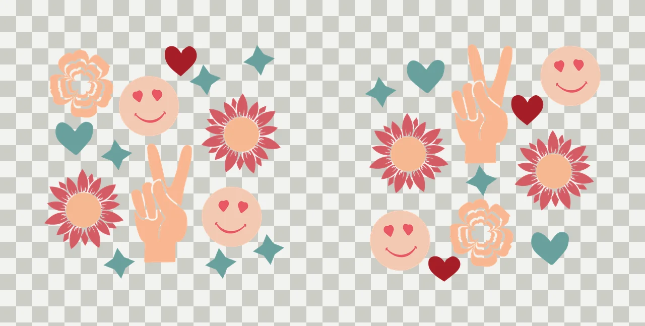Collection Black Silhouette Peace Signs And Flowers symbol set transparency and detail preview thumbnail