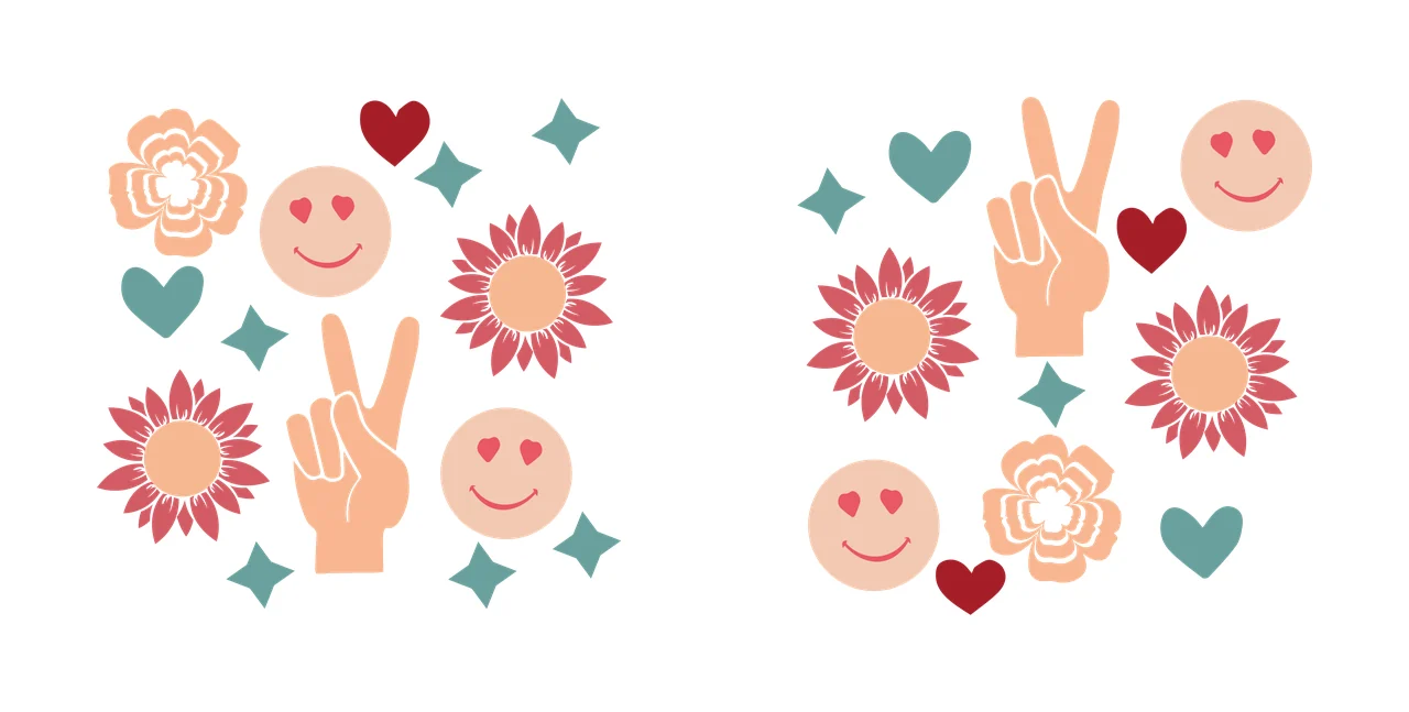 Collection Black Silhouette Peace Signs And Flowers symbol set