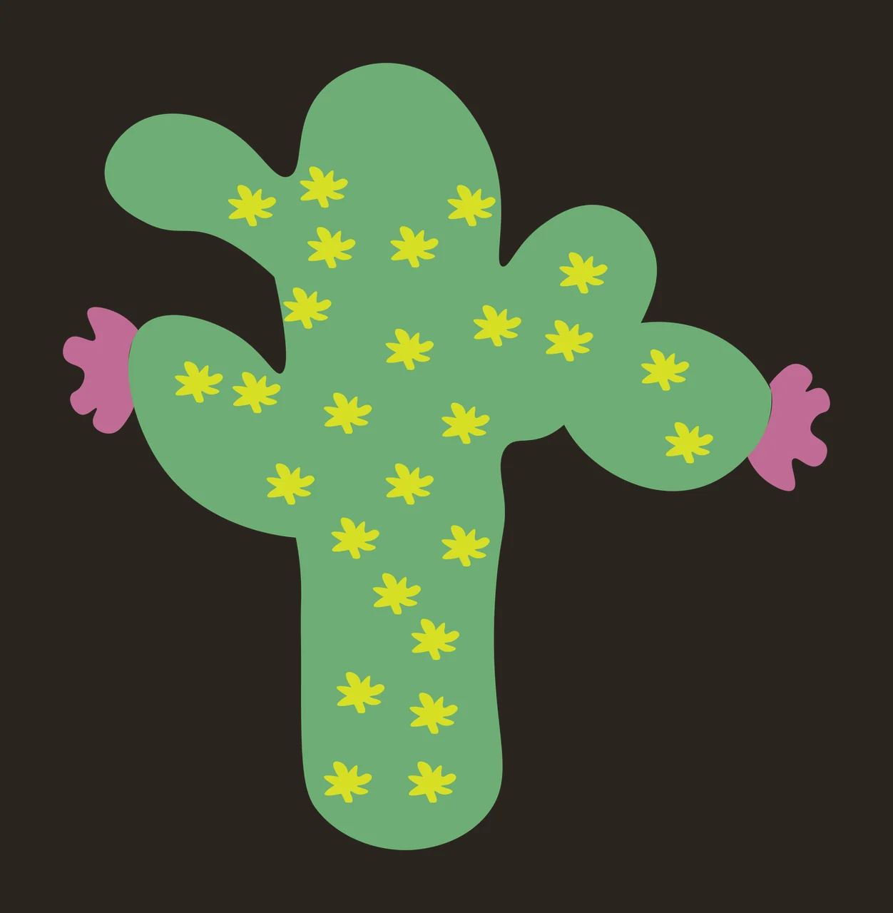 Green cactus with yellow flowers and pink arms Illustration contrast preview thumbnail