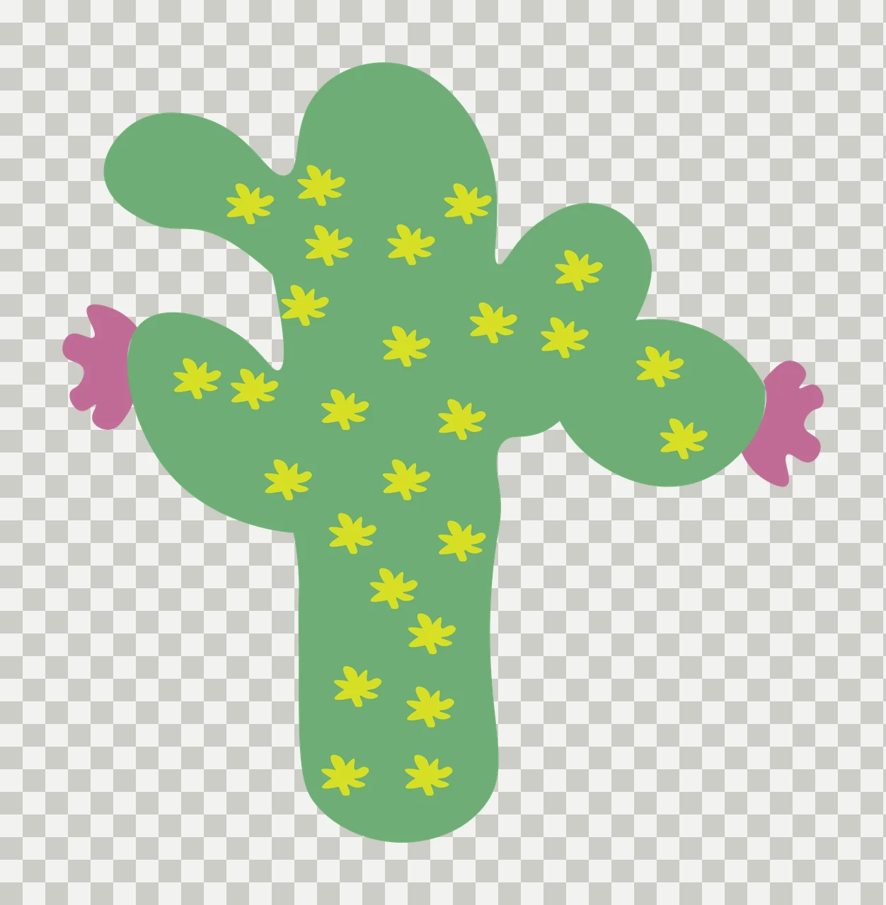 Green cactus with yellow flowers and pink arms Illustration transparency and detail preview thumbnail