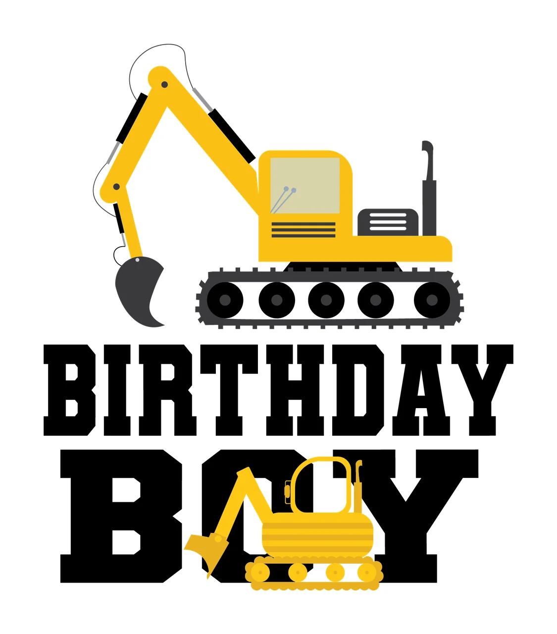 Construction Birthday Boy Excavator Theme typographic black