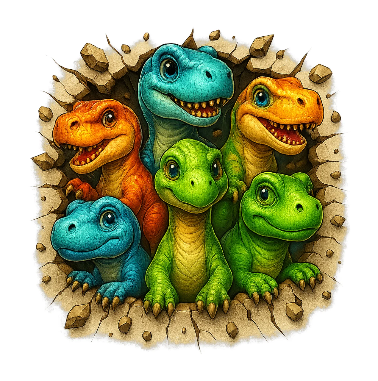 3D Dinosaurs Dinosaur Cute Kids Design Colorful Dino Artwork
