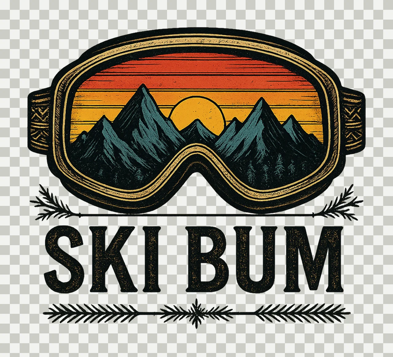Ski Bum Mountain Sunset Ski Goggles Design Winter Sports transparency and detail preview thumbnail