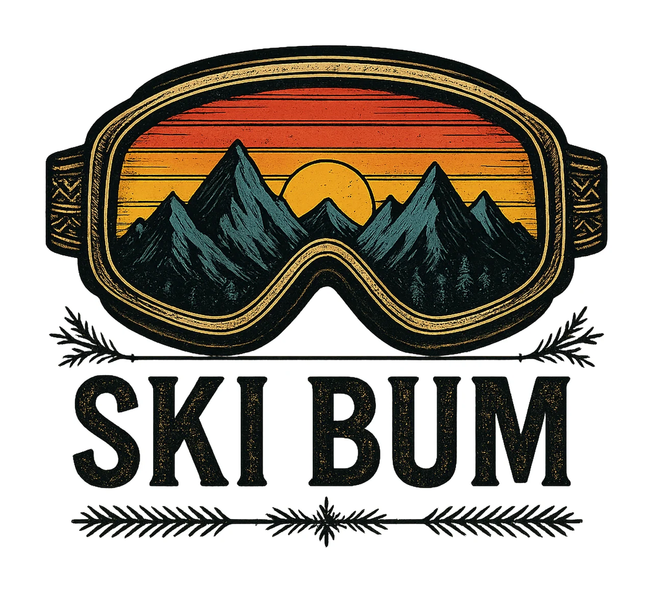 Ski Bum Mountain Sunset Ski Goggles Design Winter Sports