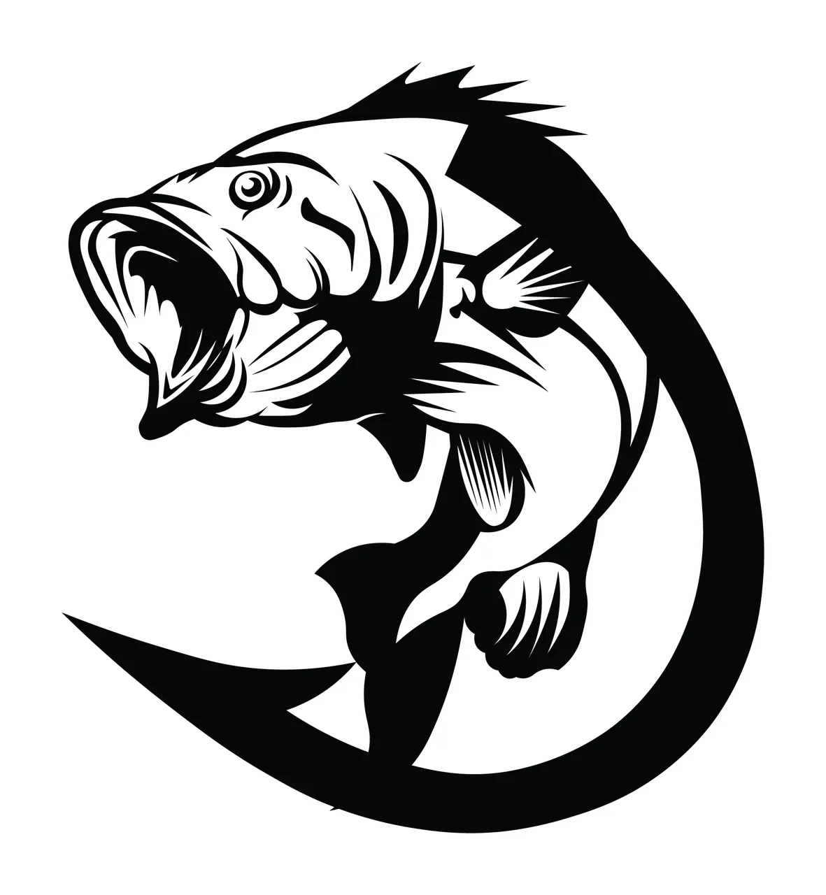 Fish Jumping On Fishing Hook Silhouette black white water wildlife