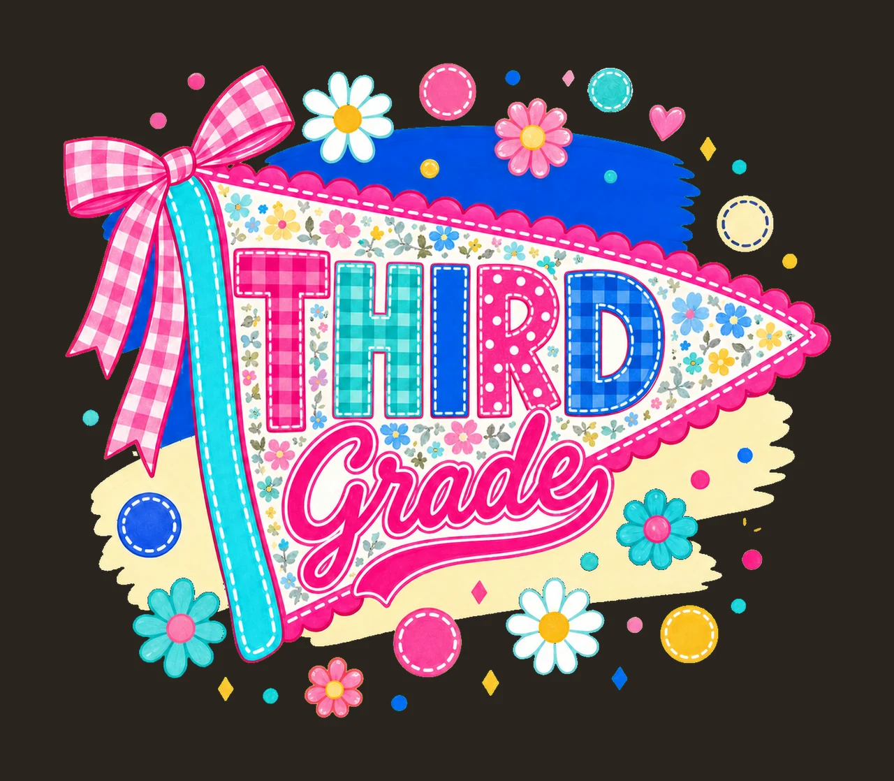 Neon Preppy Back to School Pennant Flag Design Variation C contrast preview thumbnail
