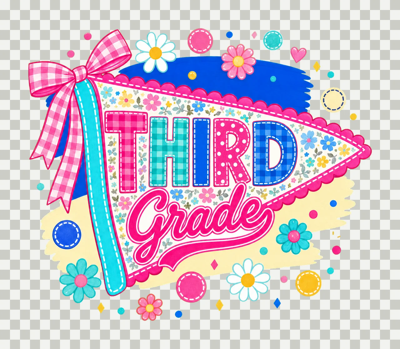 Neon Preppy Back to School Pennant Flag Design Variation C transparency and detail preview thumbnail