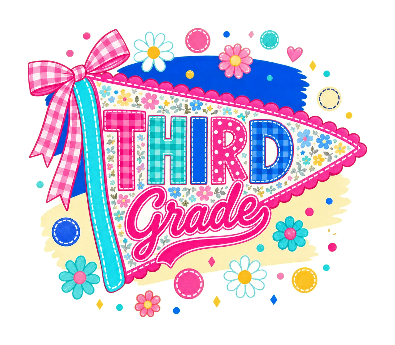 Neon Preppy Back to School Pennant Flag Design Variation C
