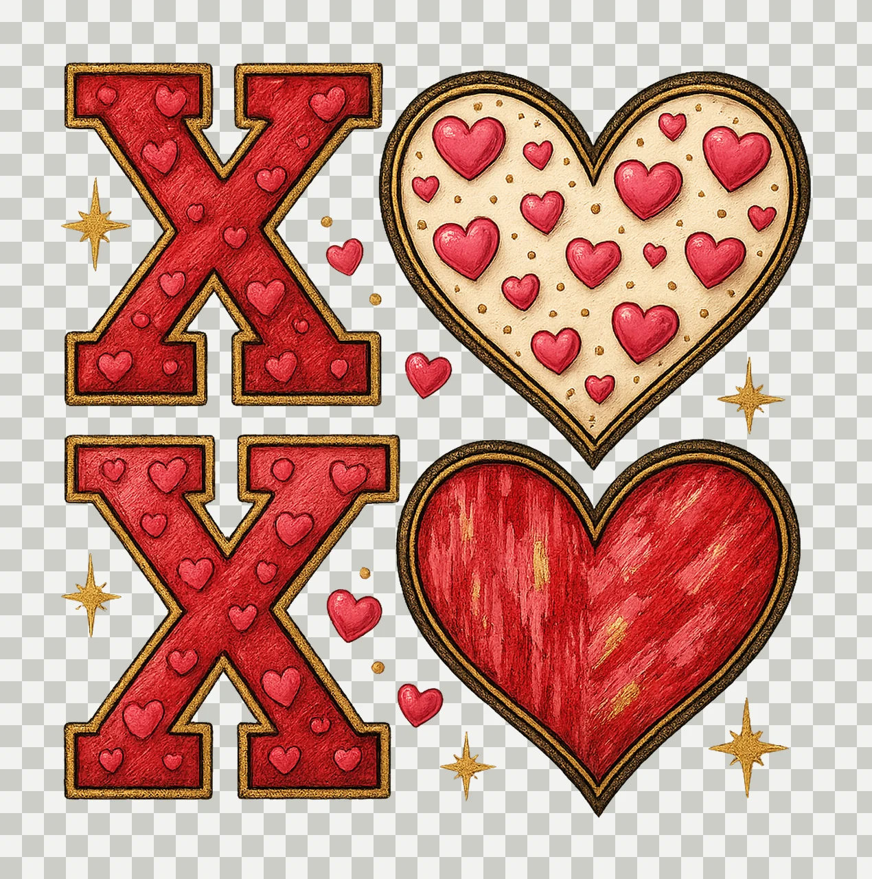 XOXO Valentine Day Heart Brushstroke Coquette Glitter Design transparency and detail preview thumbnail