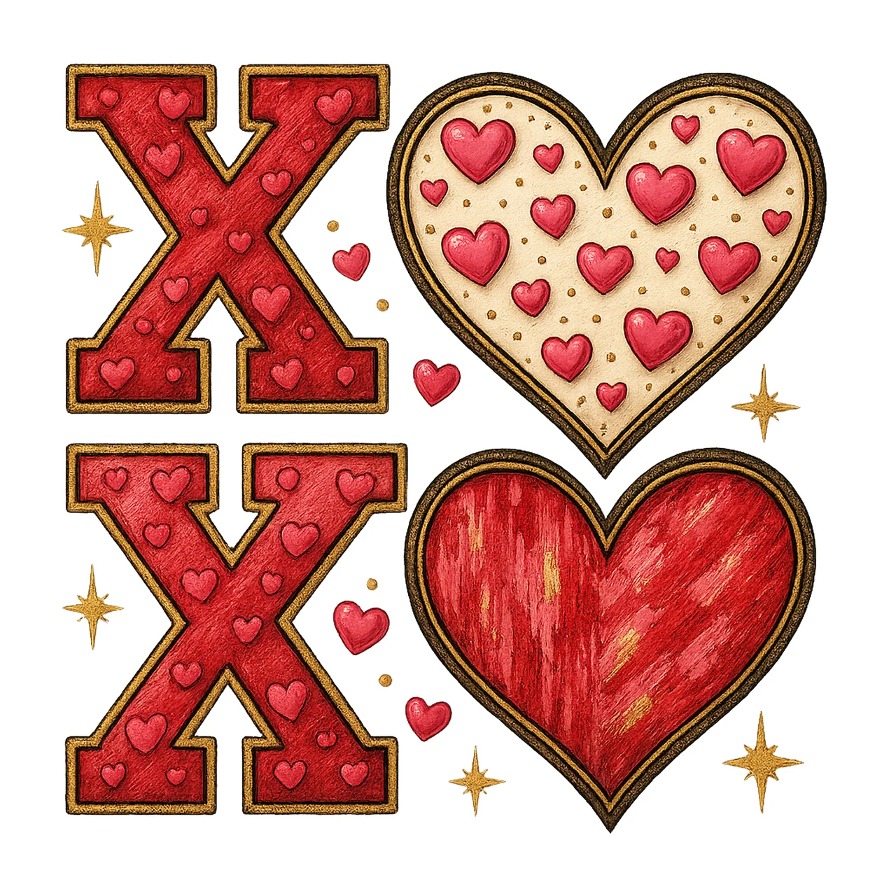 XOXO Valentine Day Heart Brushstroke Coquette Glitter Design