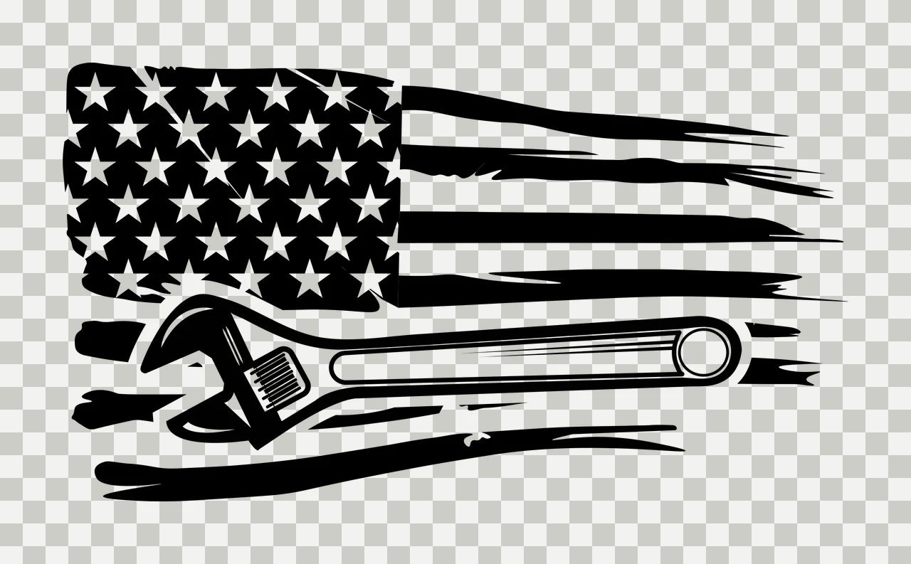 Adjustable Wrench And American Flag Silhouette stars stripes transparency and detail preview thumbnail