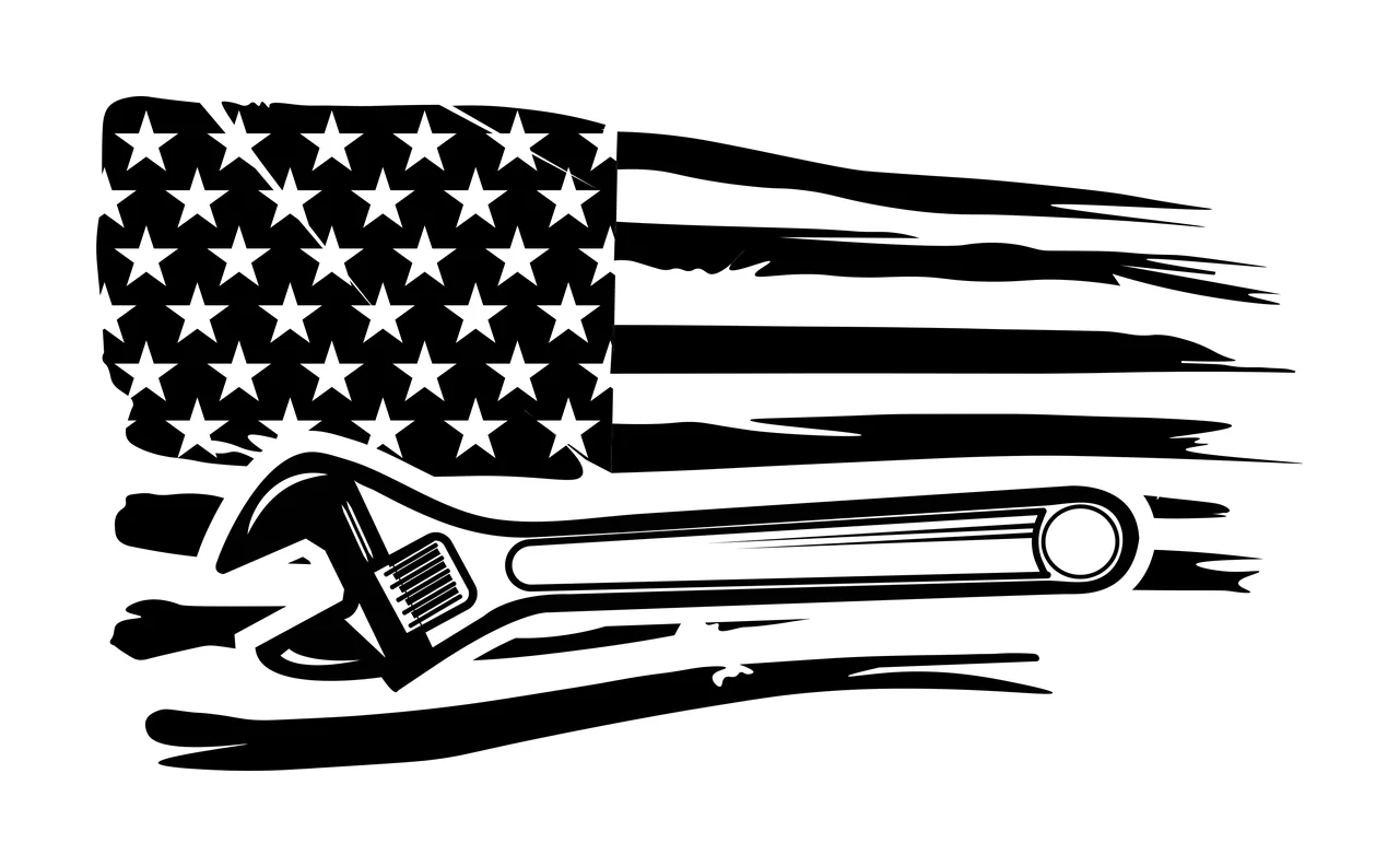 Adjustable Wrench And American Flag Silhouette stars stripes