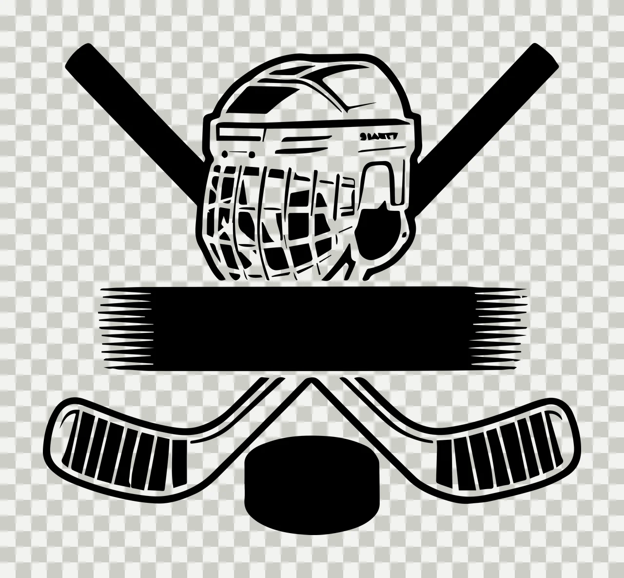 Hockey Helmet Sticks And Puck Logo grouped stick black white transparency and detail preview thumbnail