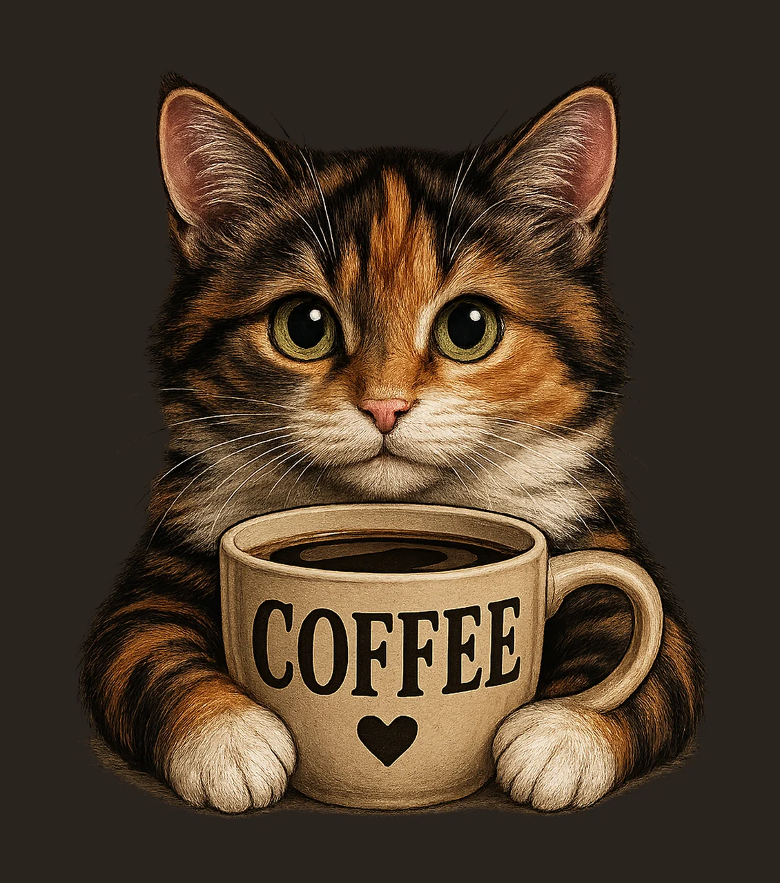Cute Cat with Coffee Mug Coffee Cat Artwork Adorable Cat contrast preview thumbnail