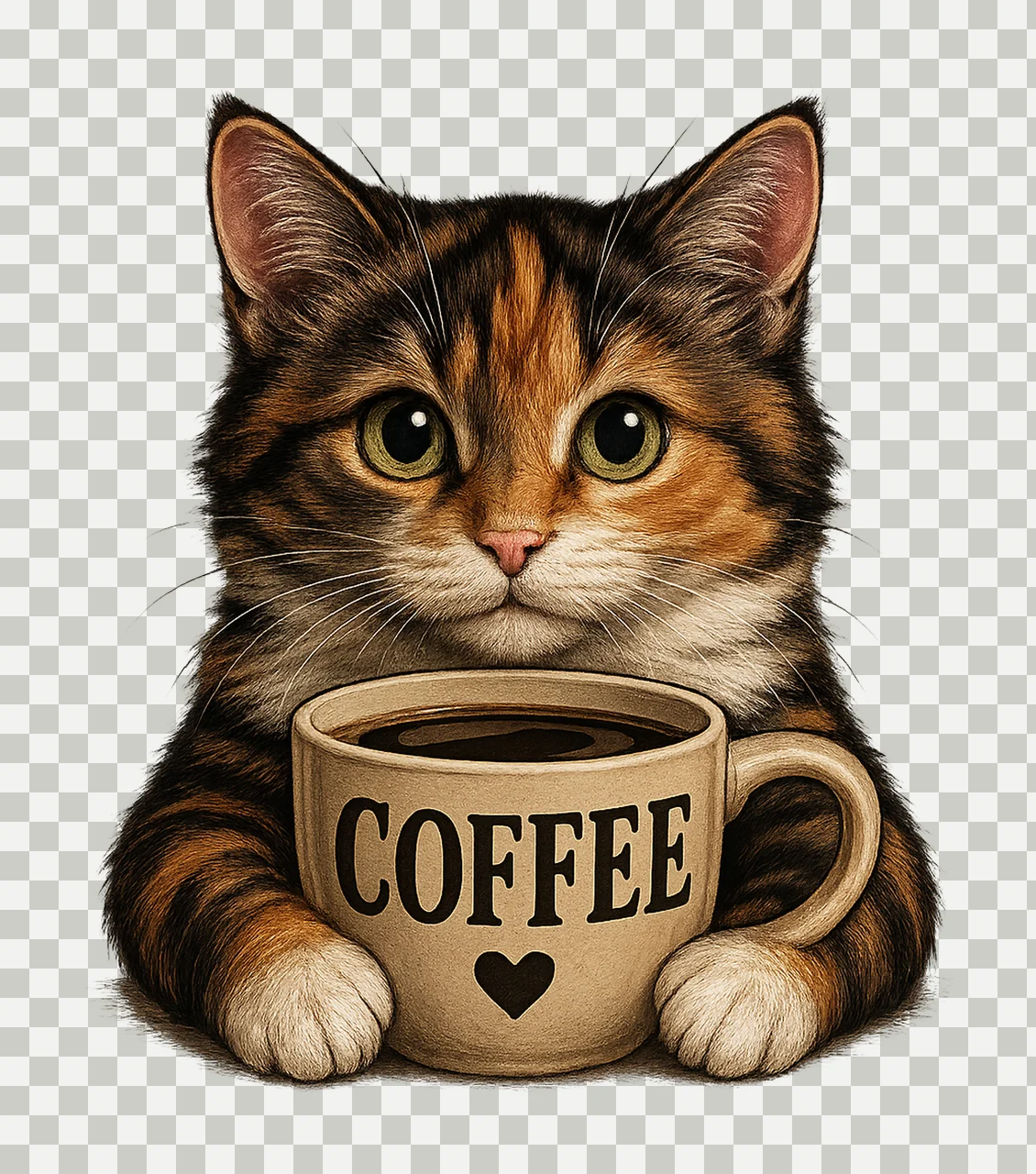 Cute Cat with Coffee Mug Coffee Cat Artwork Adorable Cat transparency and detail preview thumbnail