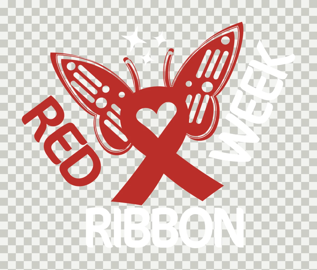 White Red Ribbon Week Text With Butterfly heart stars black transparency and detail preview thumbnail