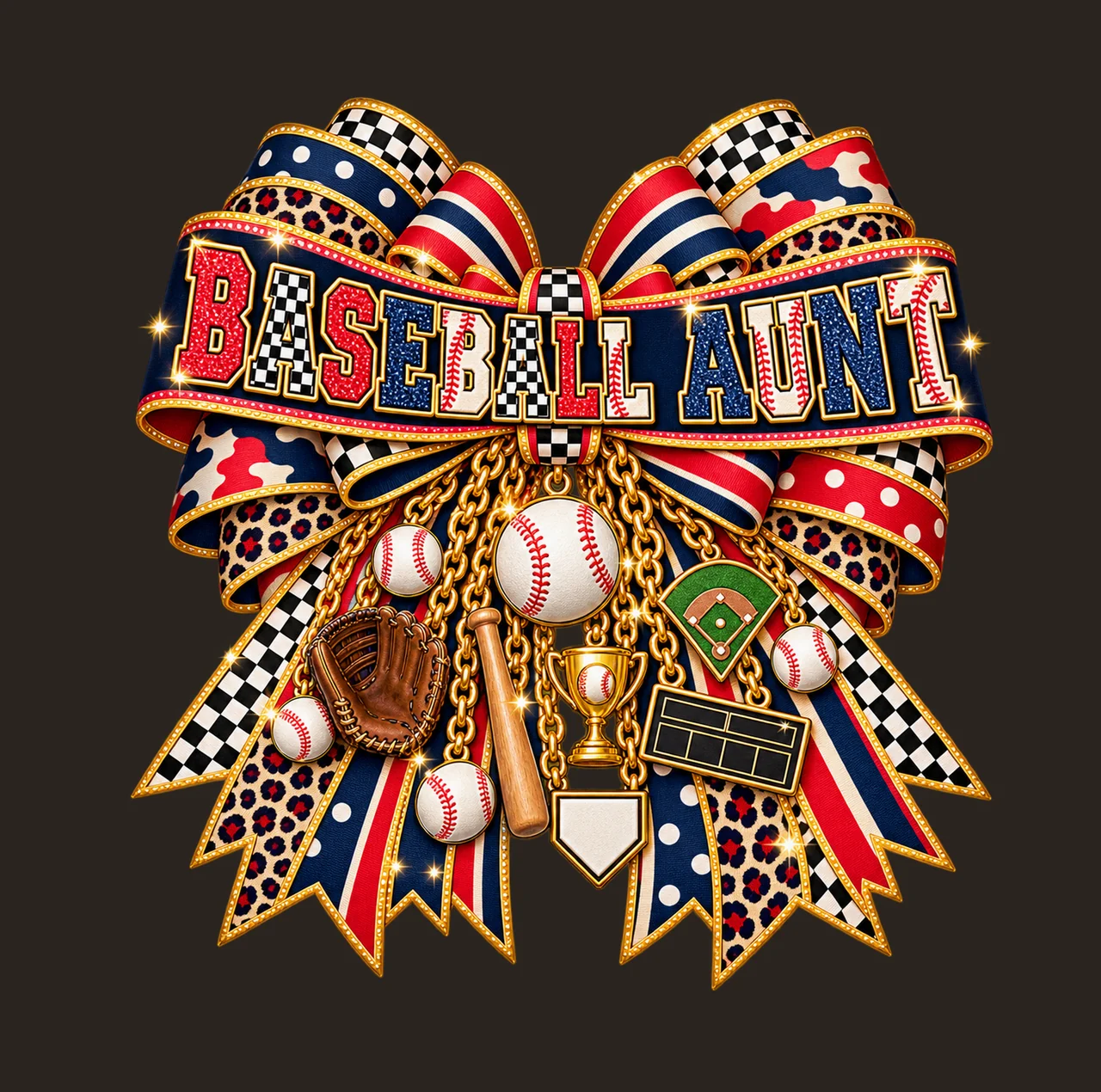 Baseball Aunt Bow Charm PNG, Patterned Varsity Aunt Ribbon Clipart, Transparent Sublimation Digital Download contrast preview thumbnail