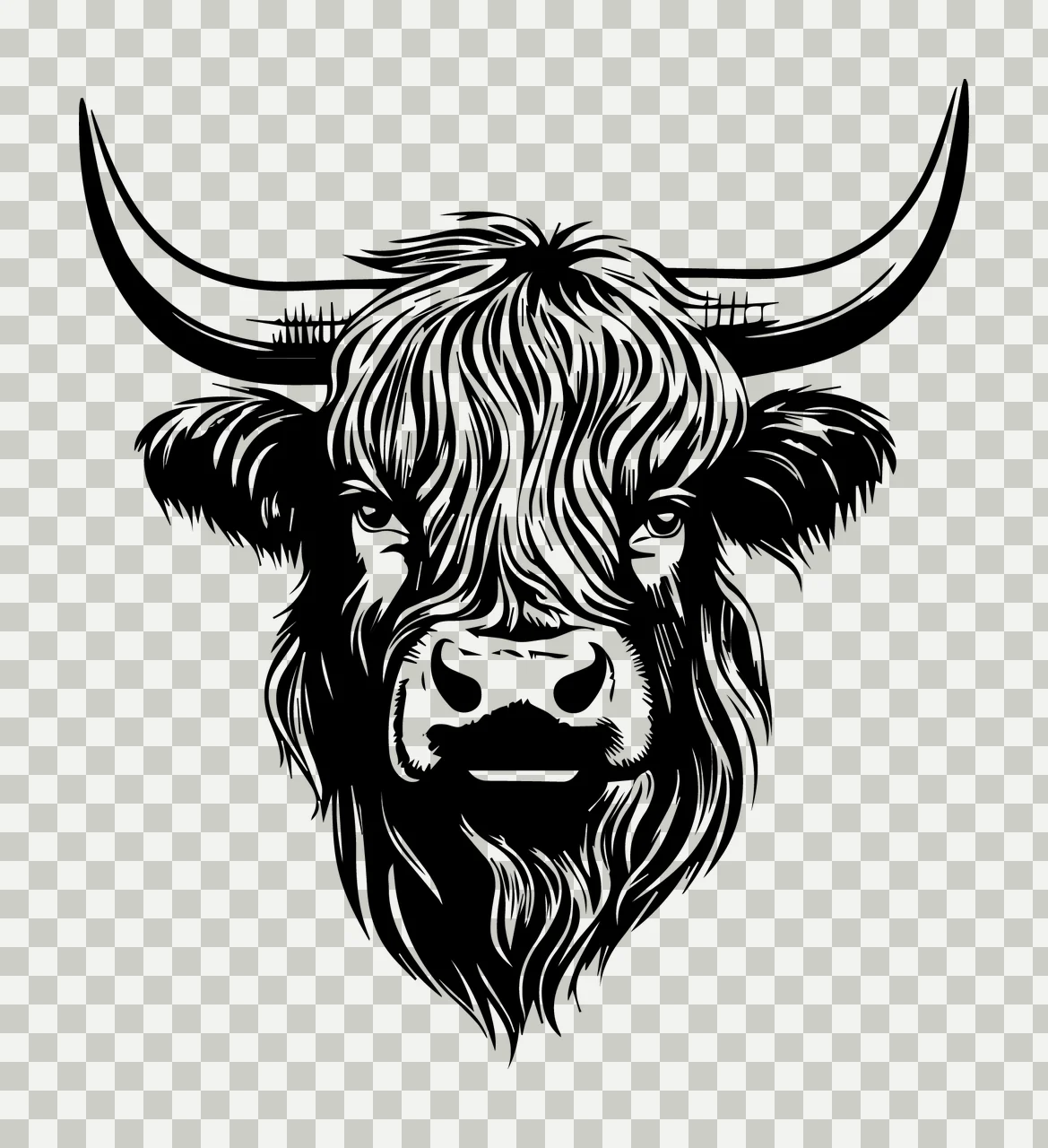 Long Horned Bull Head Graphic Illustration facing forward horns transparency and detail preview thumbnail
