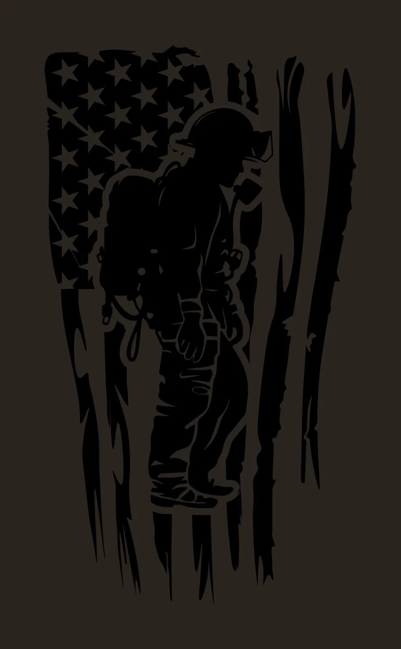 Firefighter Silhouette Over Flag Background Design walking contrast preview thumbnail
