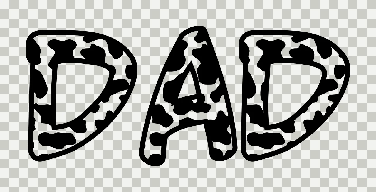 Cow Dad Text With Print Pattern lettering black white plain transparency and detail preview thumbnail