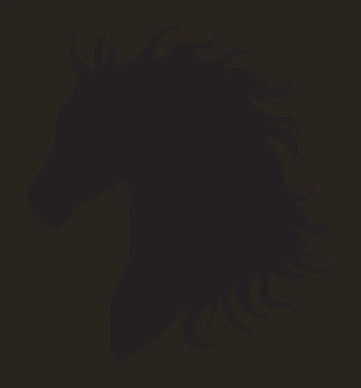 Horse head silhouette Illustration with black horse head silhouette, flowing mane and two small horns in white contrast preview thumbnail