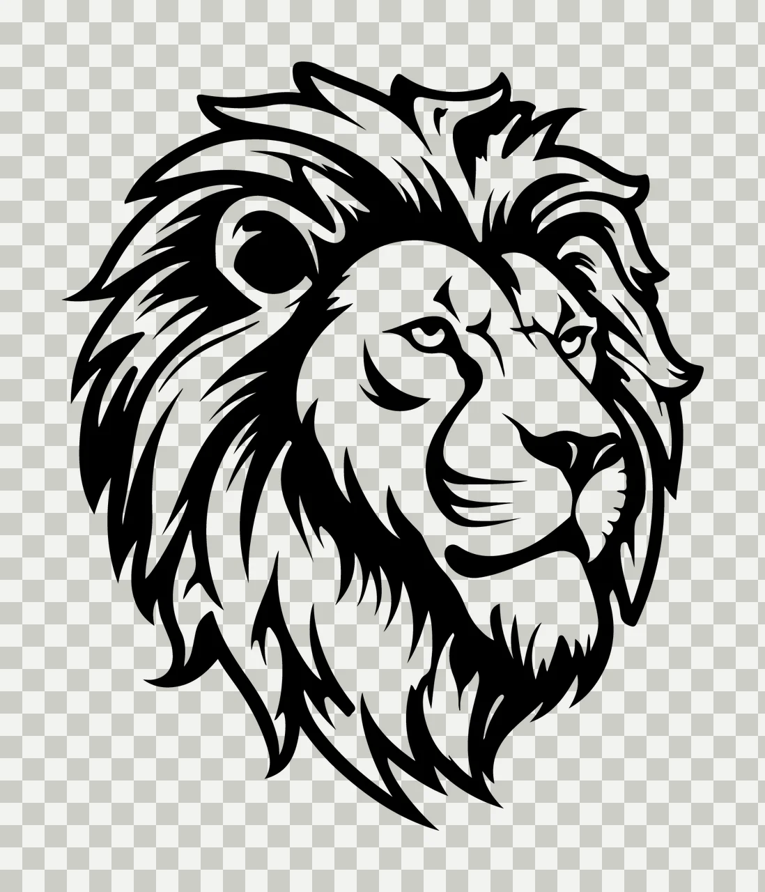 Lion Head Face Black Profile Art mane ears eyes stylized illustration transparency and detail preview thumbnail