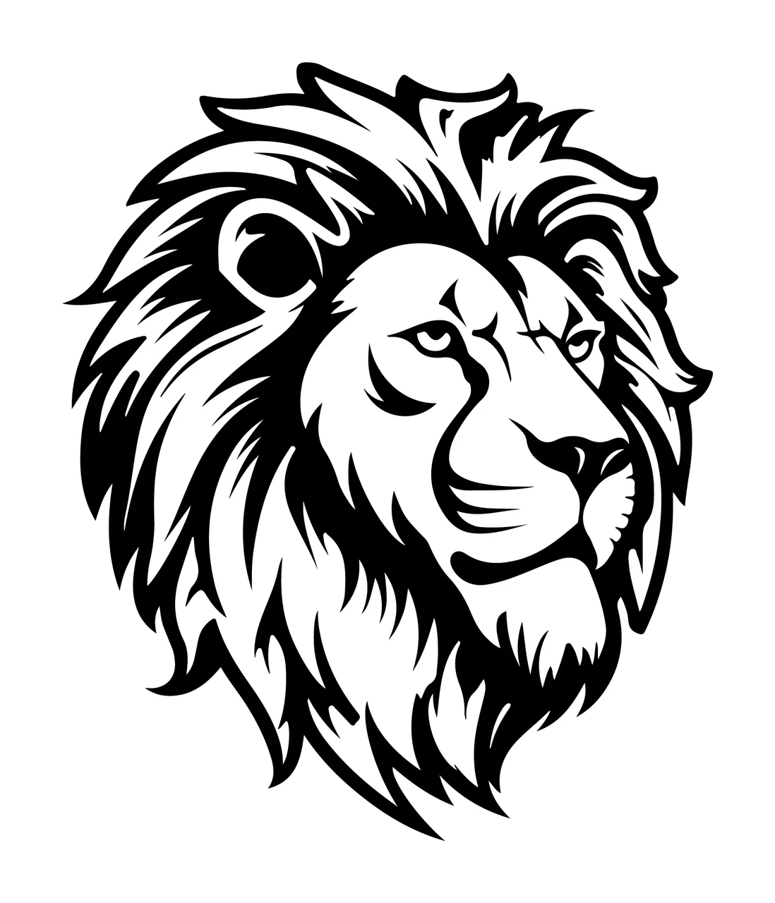 Lion Head Face Black Profile Art mane ears eyes stylized illustration