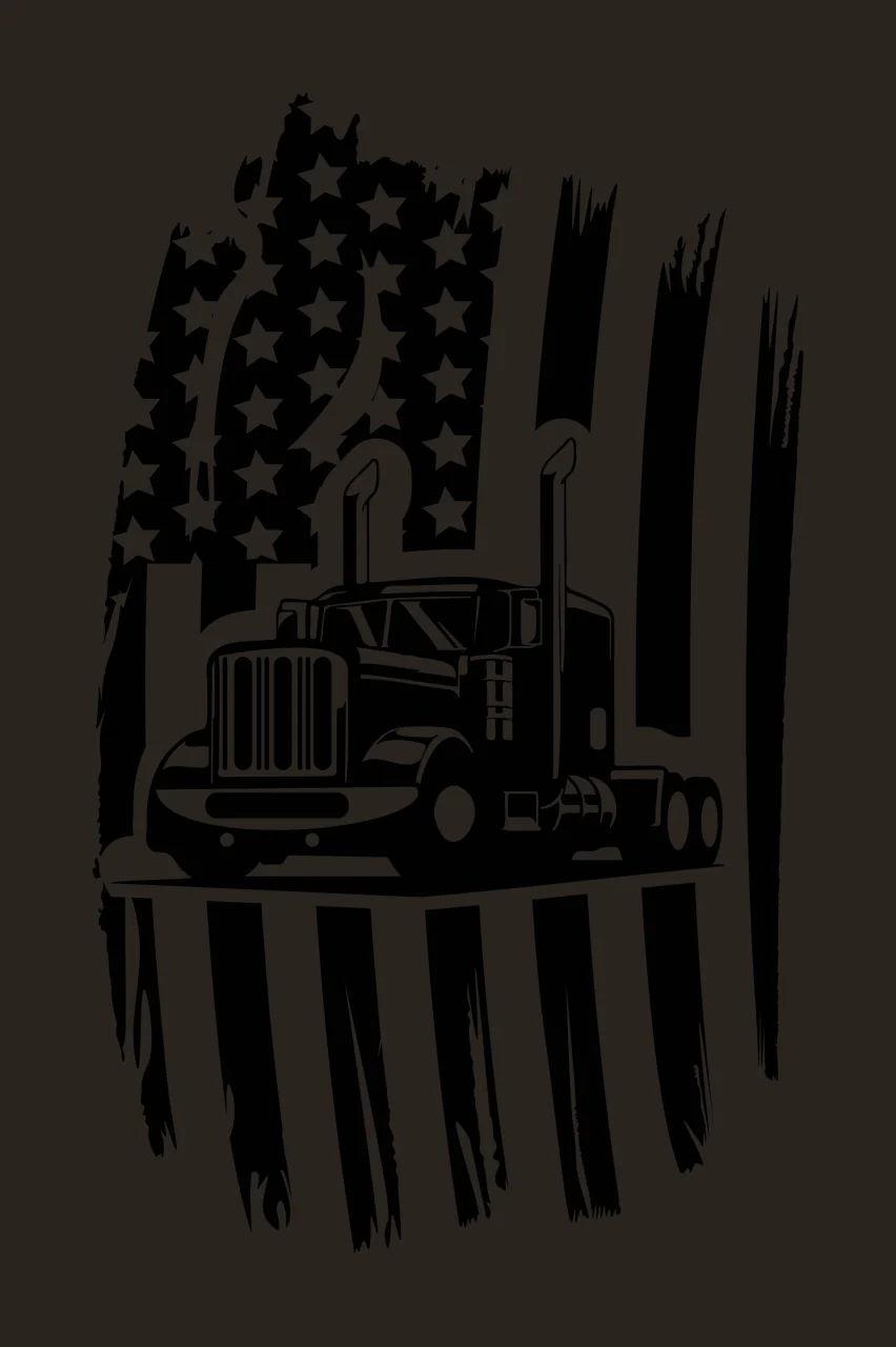 Semi Truck Flag Hauling Over Distressed driving stencil black contrast preview thumbnail