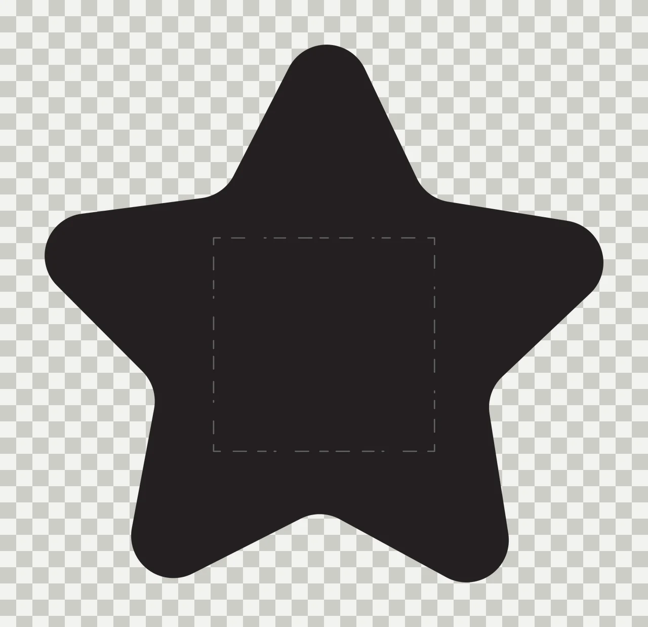 Black star-shaped design with central dashed square transparency and detail preview thumbnail